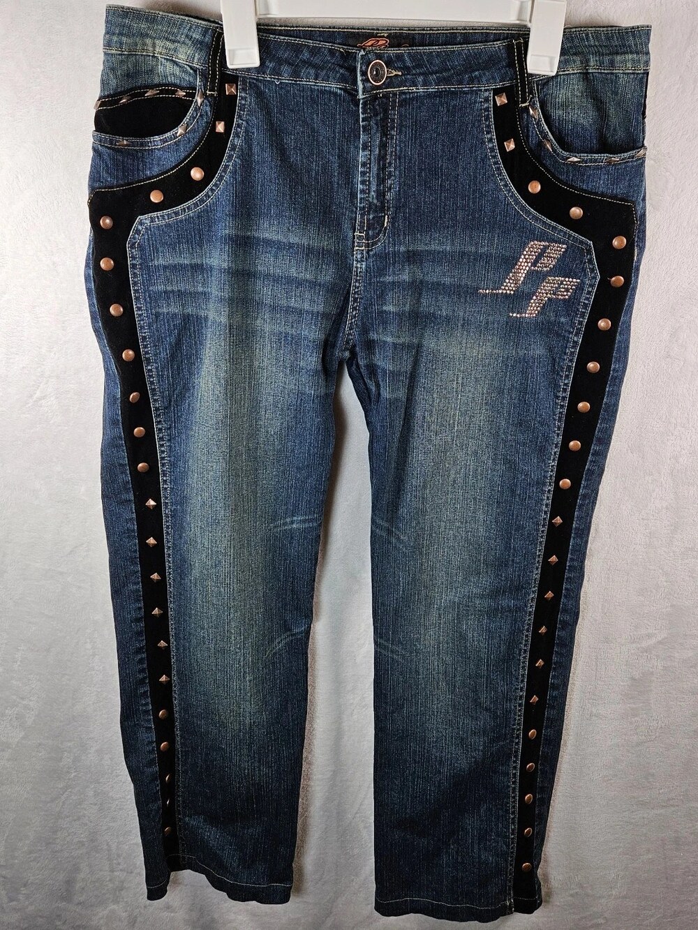 Platinum Plush Jeans Rhinestone Studded Black Velvet Crop Women's Size 17